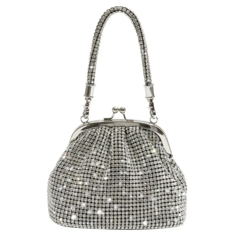 

Free shipping new hand diamond-set dinner women's bag Shining rhinestone Tote shell bag Chain shoulder bag