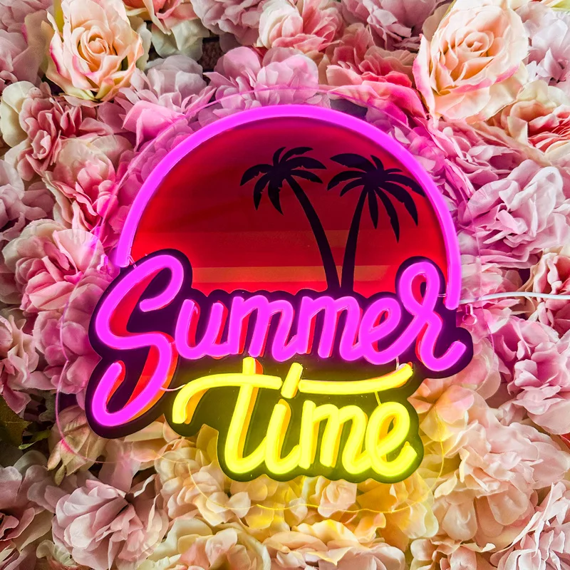 Summer Time Neon Sign Palm Tree Neon Light Dimmable Wall Decor Restaurant Man Cave Beer Cafe Club Party Decoration Gifts