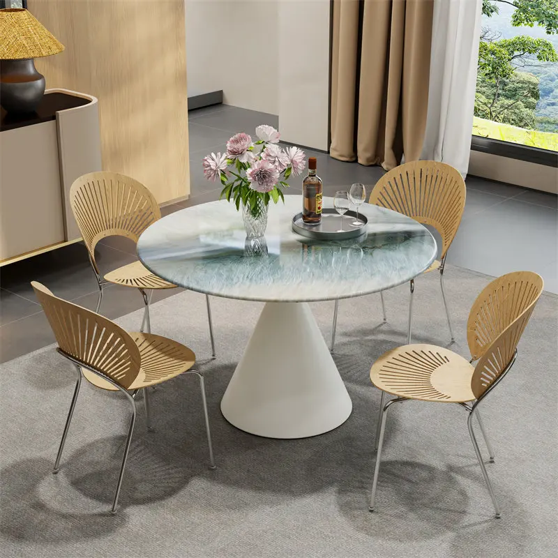 W*-Luxury High-Level Super Crystal Small New Arrival European Style Dining Table Microlite Rock Plate Pure White Stone Light