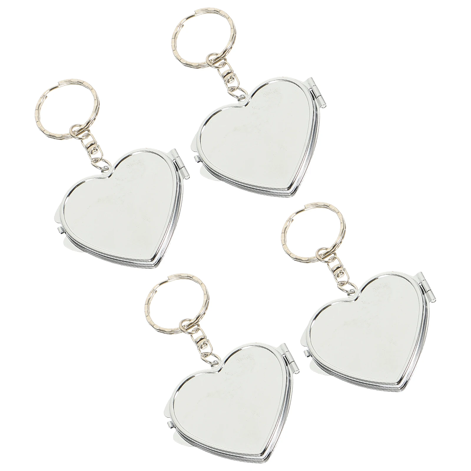 Porte-clés miroir en forme de cœur Compact, pliable, Double face, pour maquillage, Portable, Mini porte-clés en métal, pendentif, conception à Surface lisse, 4 pièces