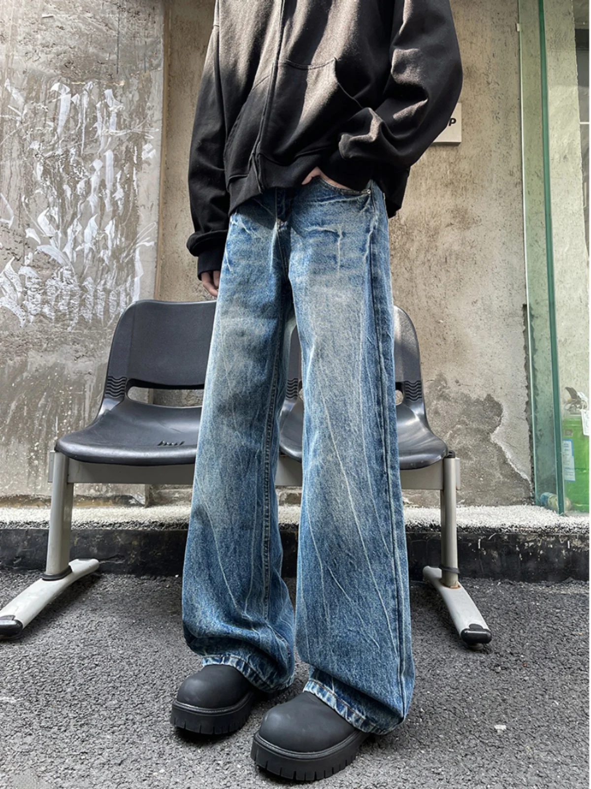 

Мужские джинсы Waed Lightning Cra: модные прямые брюки с микро-клешем для осени и зимы, повседневные, в стиле High Street