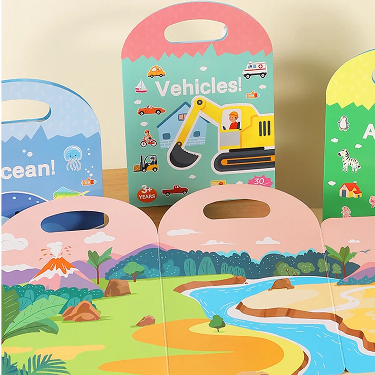 3D Reusable Sticker Book for Puffy Bubble Stickers Dinosaur Ocean Animal Vehicle Educational Activity Book Learning Stickers
