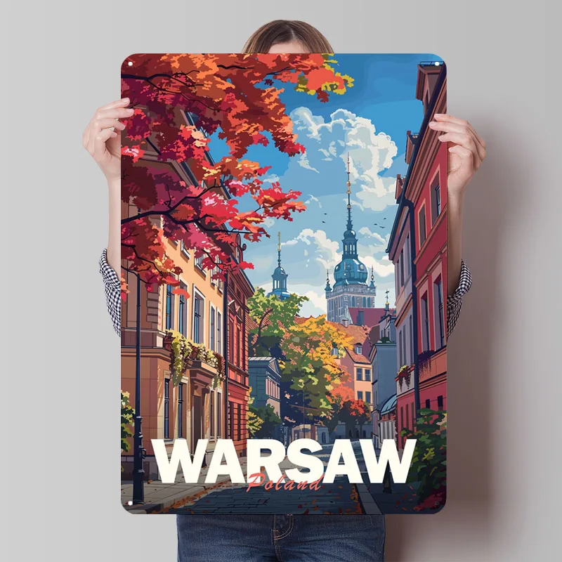 Город Варшава, минималистичный жестяной знак, металлический плакат для путешествий, вещи для дизайна комнаты, металлические вывески на заказ для украшения стен, домашний декор