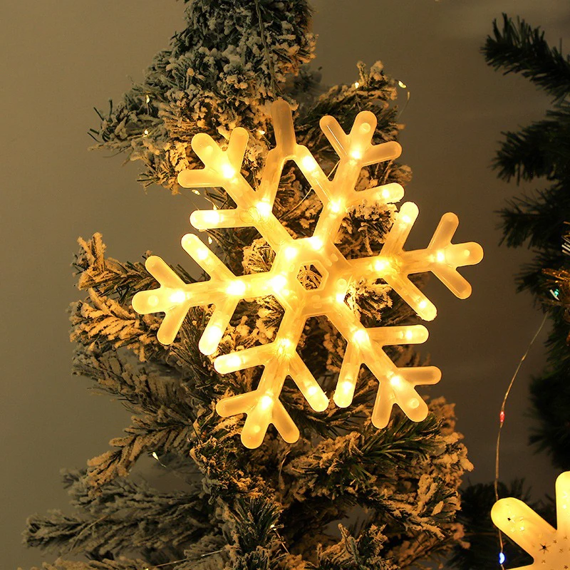 Christmas LED Light Snowflake Battery Case Hanging Battery-operated Window Ornaments Decoration for Home Xmas New Year Decor
