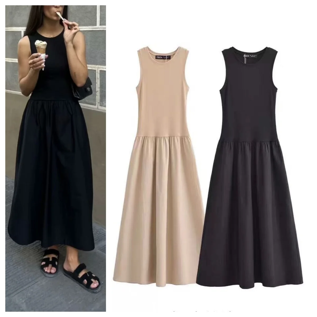 

French Hepburn style temperament sleeveless dress female summer design niche vest long suspender skirt