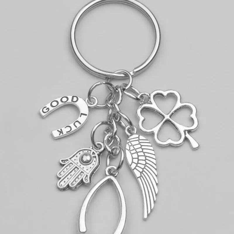 Fatima Palm Wing Clover Fish Bone Good Luck Horseshoe Pendant Keychain