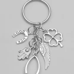 Fatima Palm Wing Clover Fish Bone Good Luck Horseshoe Pendant Keychain