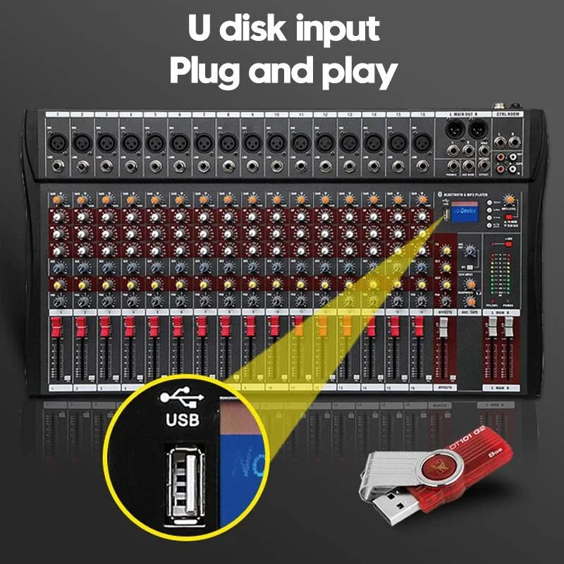 16 Channel Music Mixing Console Power Mixer Audio Mixer with USB and 48V Phantom Power CT-160S