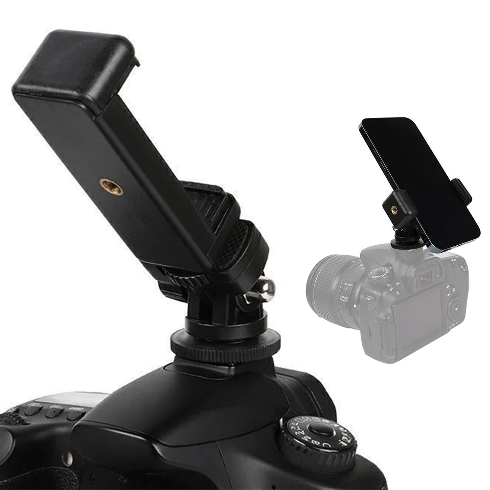 Phone Tripod Holder Clip Camera Hot Shoe Mount Cell Phone Tripod Mount Adapter 360 Degree Rotatable