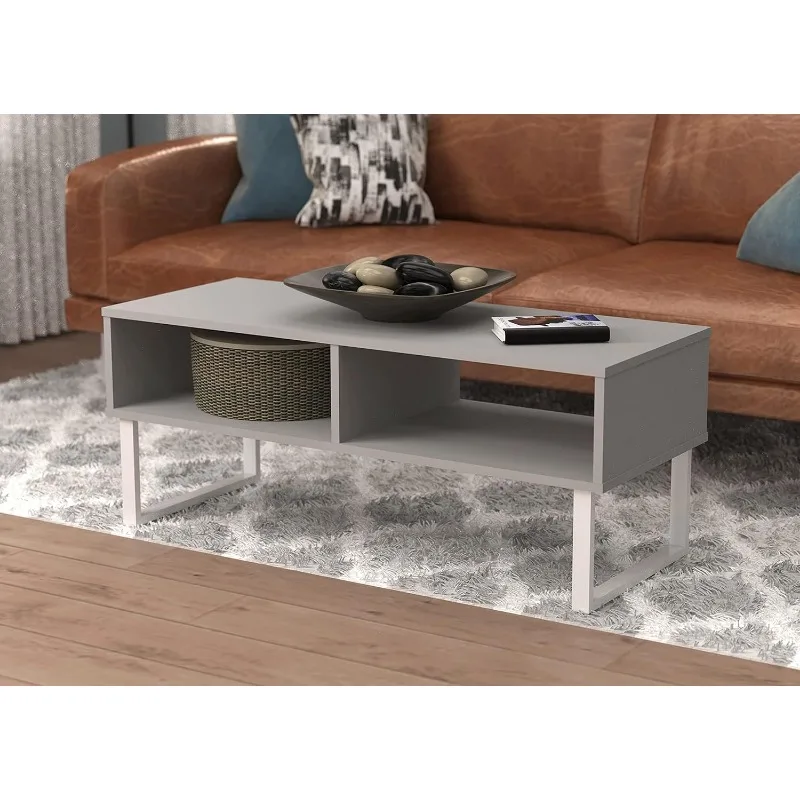 Table basse rectangulaire avec étagères de rangement, conception polyvalente, matériaux mélangés, 15.8 po H x 15.8 po. W x 39.5 po. D,Taupe