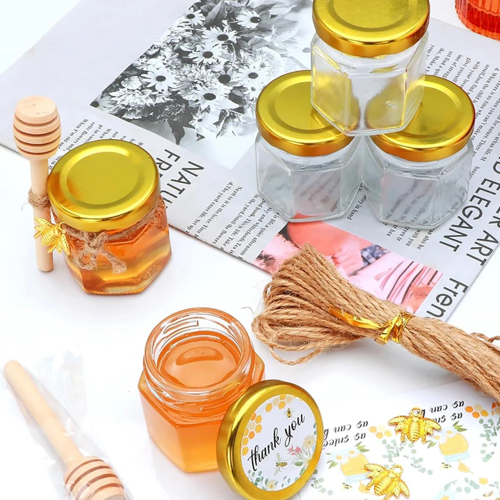 10/20Pcs Mini Honey Jars 1.5 oz Glass Honey Jars,Perfect for Baby Shower,Wedding Favors,Party Favors