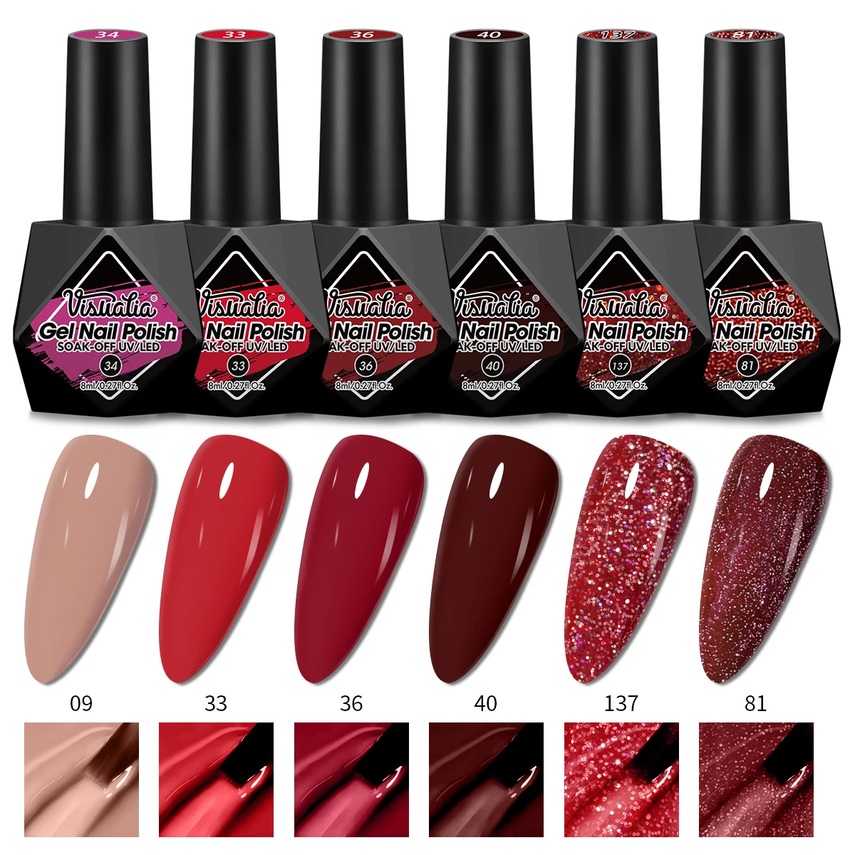 Zestaw 6 lakierów hybrydowych do paznokci Visuatia Diamond Bottle - Nowość 2025, zawiera urocze różowe i brązowe kolory, długotrwałe kolorystycznie, delikatna pielęgnacja paznokci, idealny do manicure w domu, świetny prezent dla kobiet, 8 ml