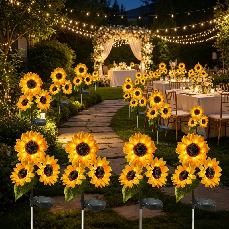 

1/3 Head Simulated Sunflower LED Solar Lawn Lamp Outdoor Garden Courtyard Ground Holiday Wedding Party Decorations Solar Light