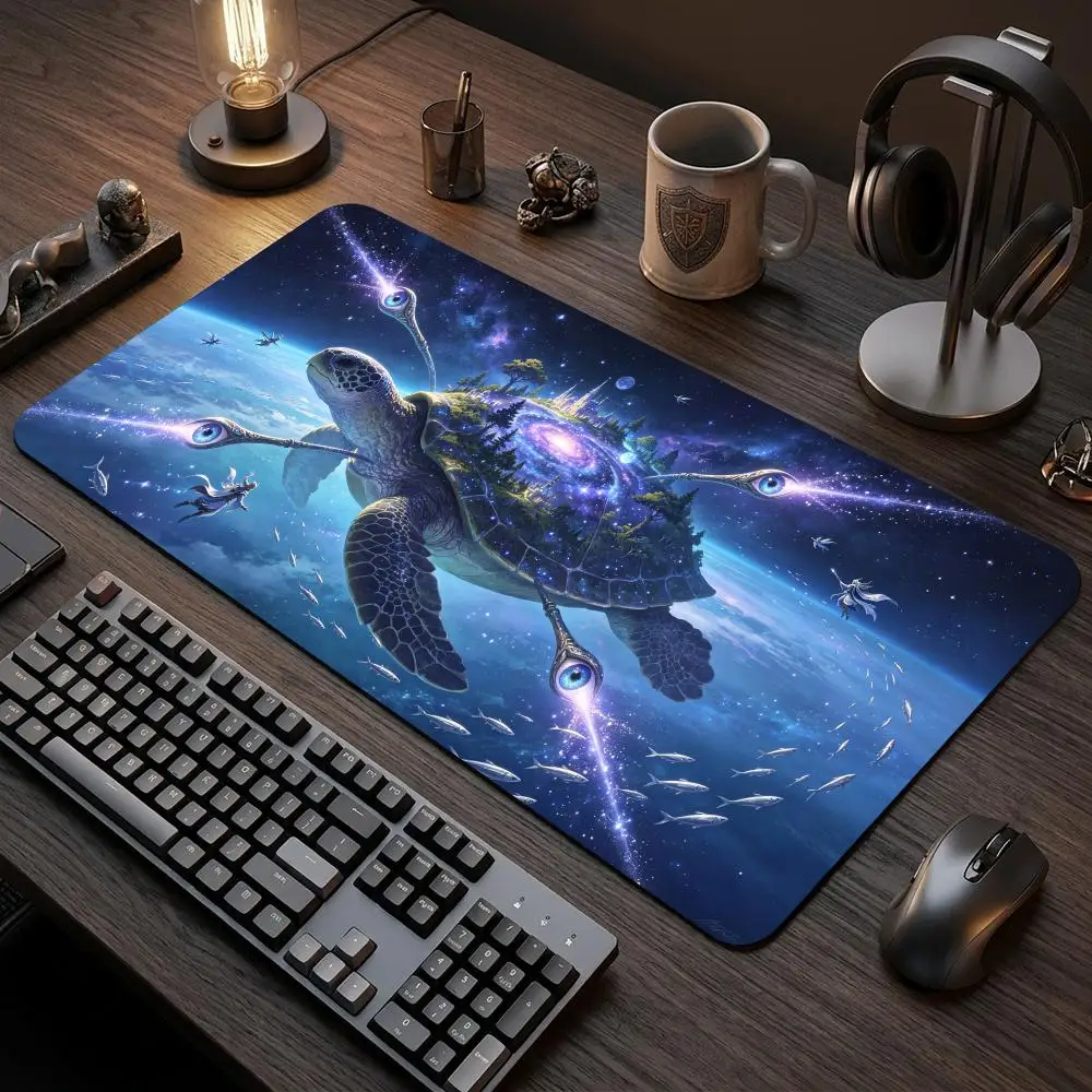 60X35CM Cosmic Giant Space Turtle Play mat Non-Slip Rubber Base Stitched Edge Table Mat for Card Game Pc Desk pad