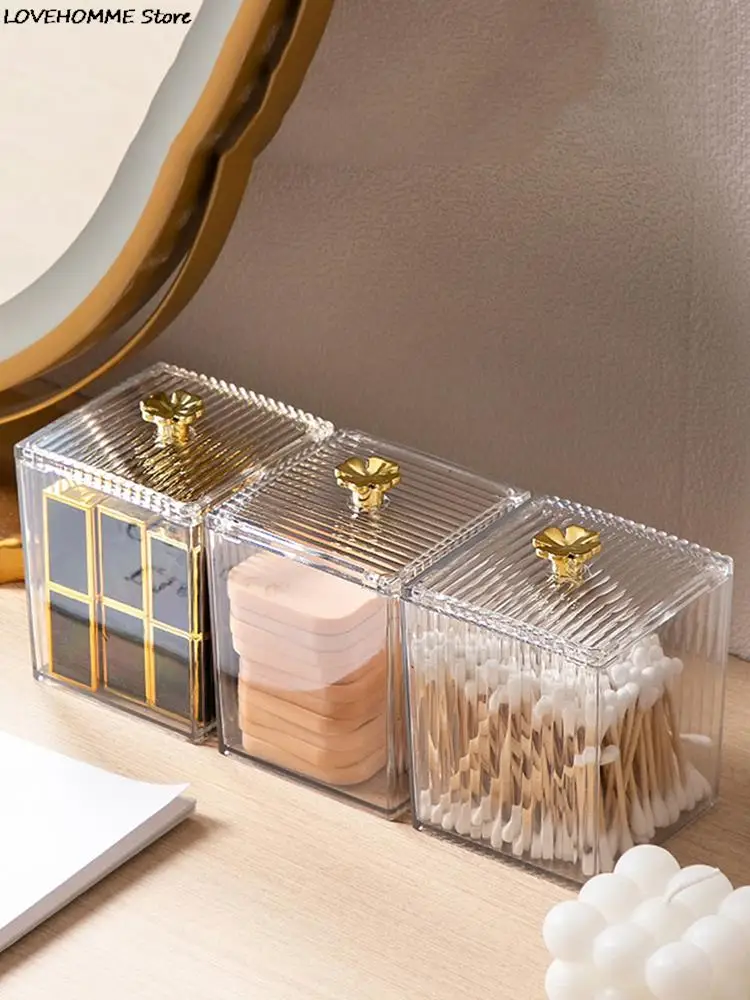 Organizador de almacenamiento de maquillaje, tarro de baño, hisopo de algodón, contenedor cuadrado, caja de algodón para cosméticos