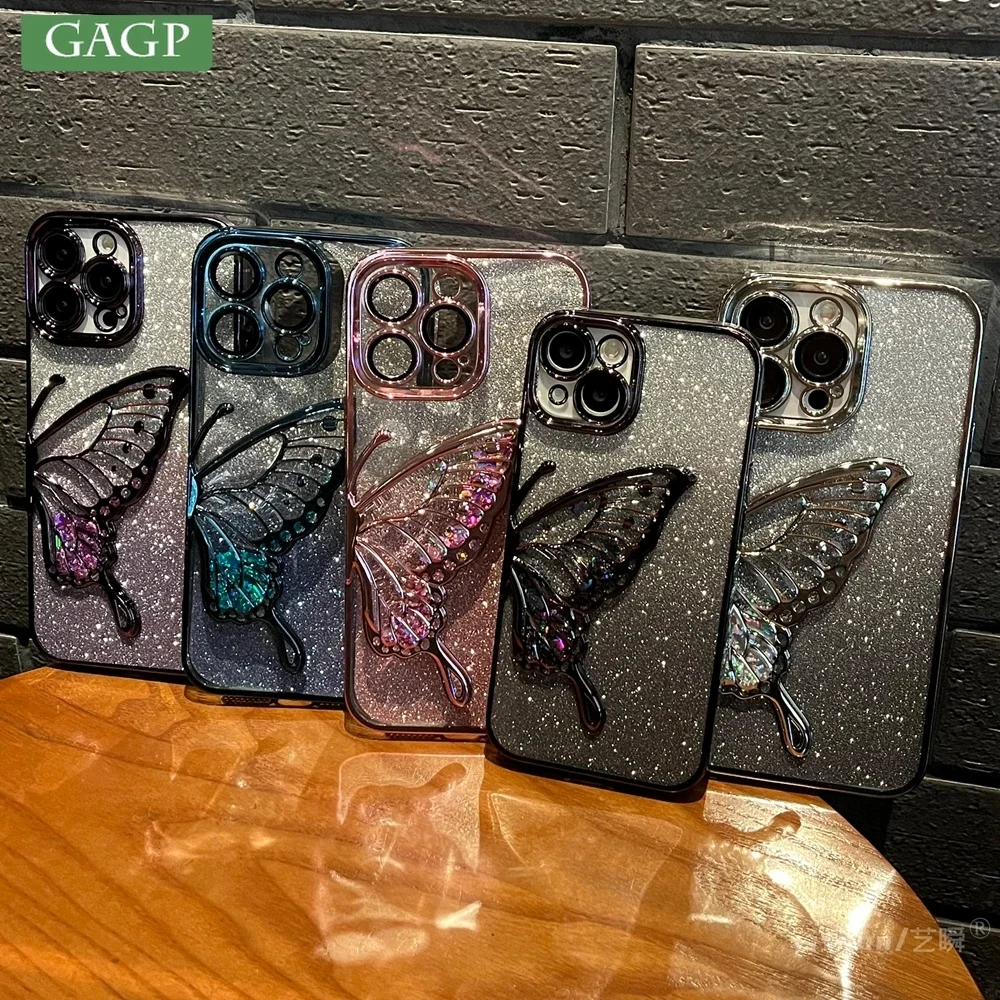 For iPhone 16 Pro Max Luxury Phone Cases Cute Glitter Shinny Quicksand Butterfly Clear Case for iPhone 11 12 13 14 15 16 Pro Max