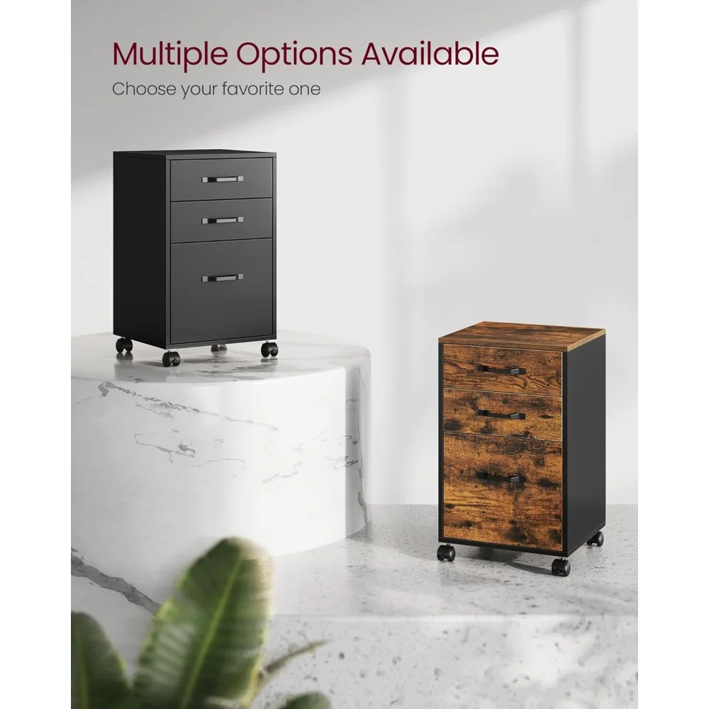 خزانة ملفات دوارة ذات 3 أدراج مع عجلات قابلة للقفل، تخزين المستندات بحجم حرف A4 لتنظيم المكاتب المنزلية