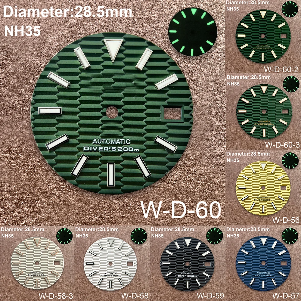 Dial SKX007 con logotipo S de 28,5mm, accesorio de modificación de reloj, adecuado para NH35/NH36/4R/7S, movimiento verde luminoso, 3/3.8/4.2 En