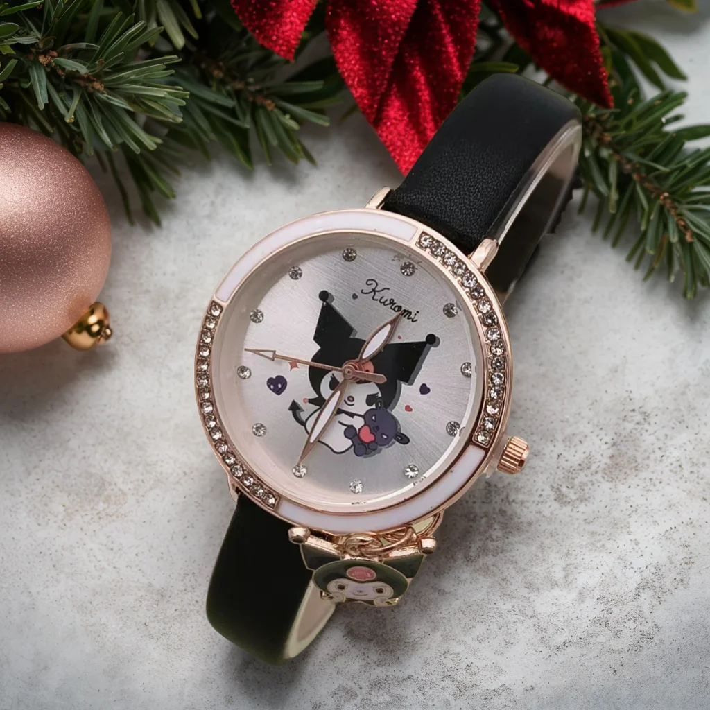 Hello Kitty Kuromi Melody Cinnamonroll orologi per bambini Ragazze Regalo per bambini Orologio da polso Cinturino in pelle quadrante in metallo