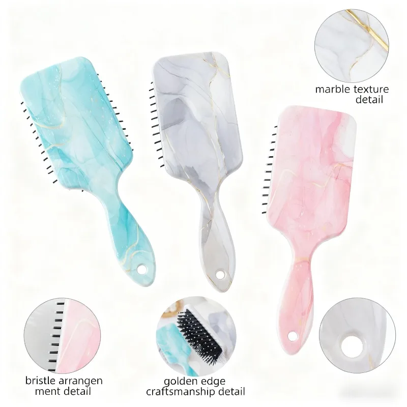 Marble Pattern Paddle Hair Brush - Scalp Massage Anti Static Hair Comb Women's Hair Styling Tool for Daily Use