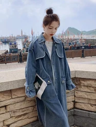 Casual Denim Windbreaker Coats Women's Clothing 2023 New Spring Autumn Korean Loose Casual Jeans Long Trench Coats Female  jp590