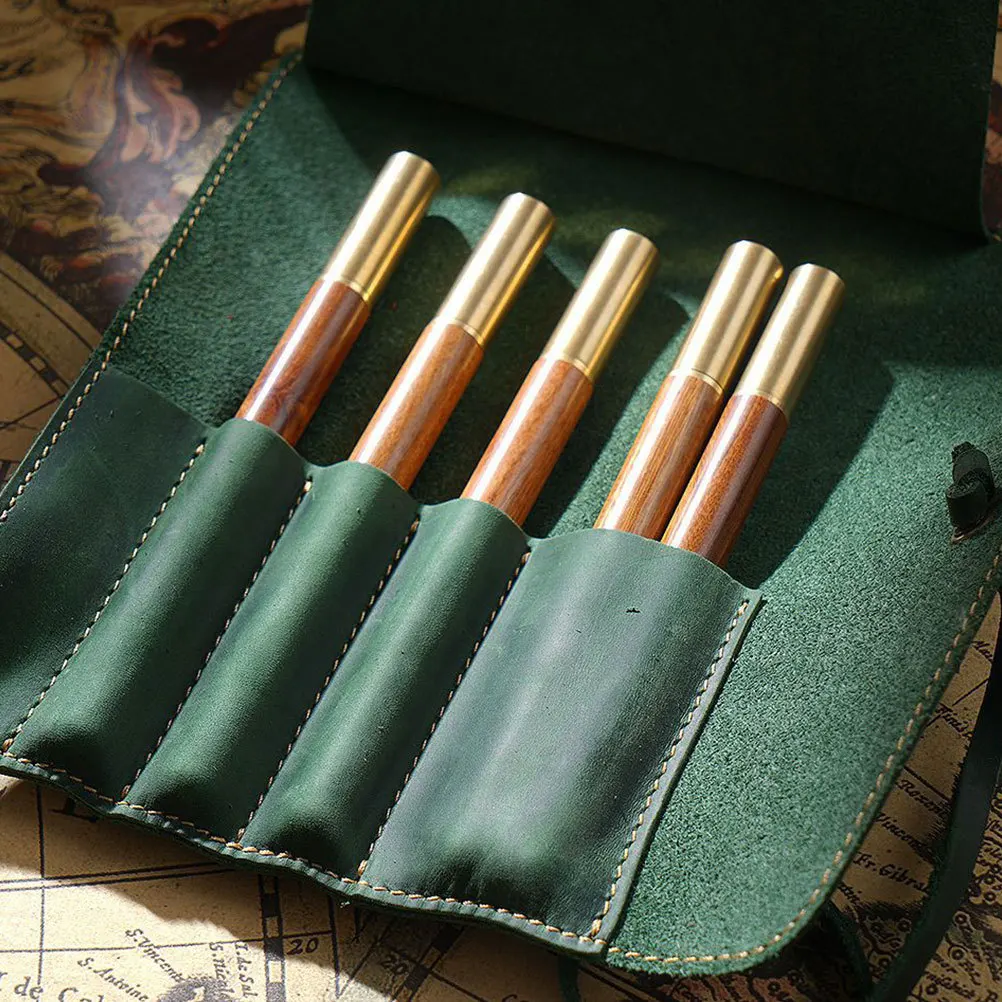 

Vintage Pen Pouch Holder Coffee Fountain Ballpoint Case Handmade Writing Organizer Pen Pouch