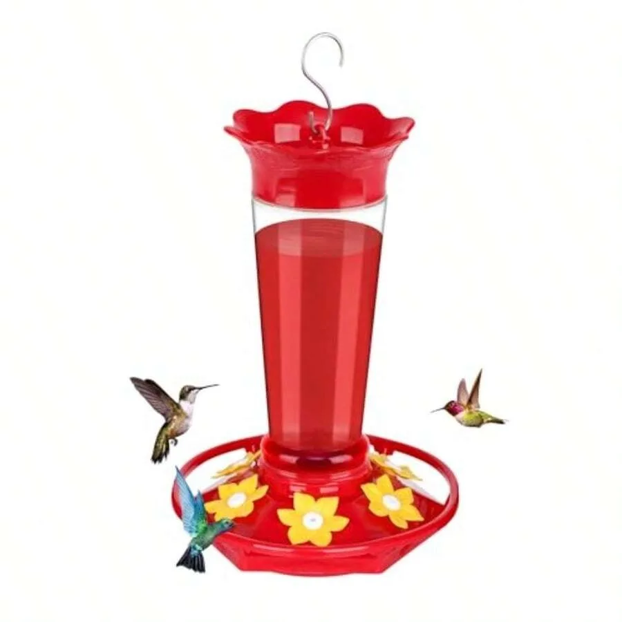 

FEED GARDEN 10oz Plastic Hummingbird Feeders For Outdoors - 2 Pack Ant And Bee Proof 6 Feeding Ports Easy Clean Red Nectar Feed