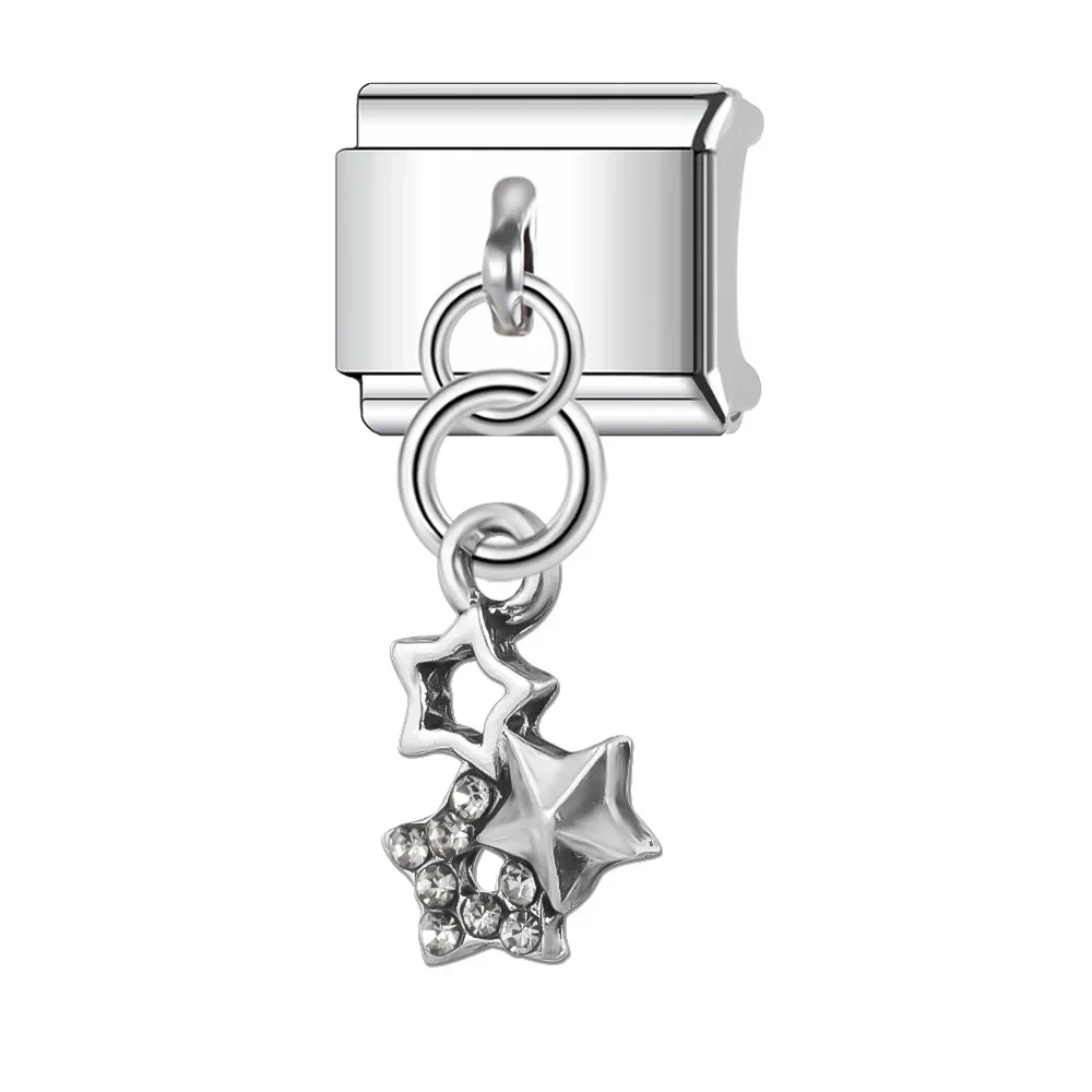 Trusta 2024 New Fashion Romantic Heart Shiny CZ Charm Italian Links Fit 9mm Bracelet Stainless Steel for Women DIY Jewelry N097
