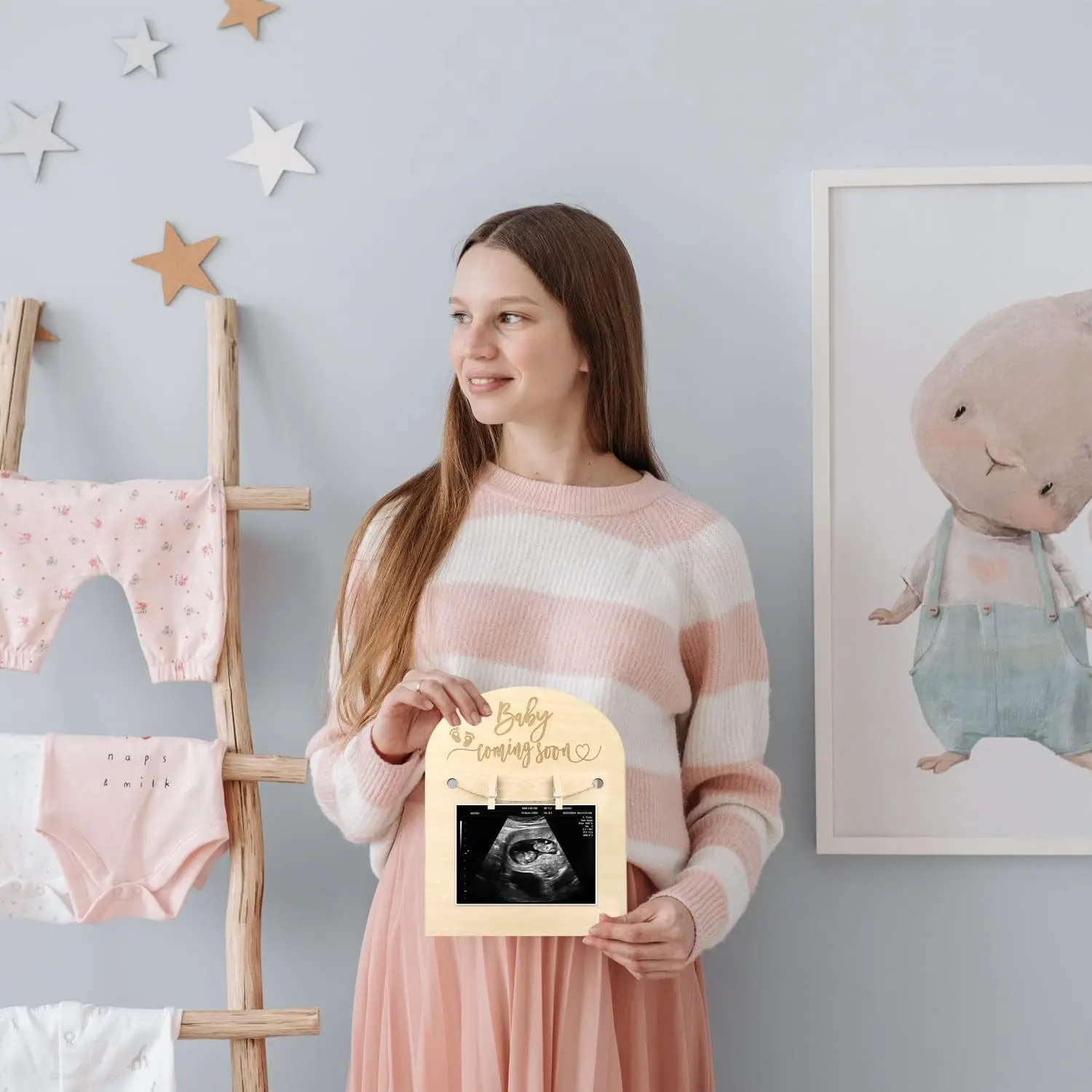 

2 Sets Wooden Announcement Plaques Durable Commemorative Cards With Stand Clips For Nursery Wall Decor Shower