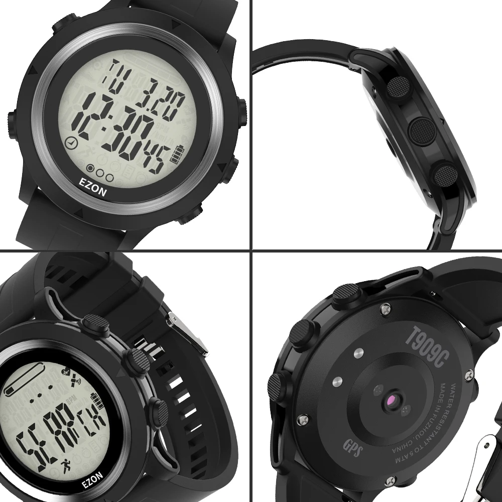 EZON-reloj deportivo Digital T909C para hombre, dispositivo con GPS, Monitor óptico de ritmo cardíaco, podómetro, contador de calorías, cronógrafo,