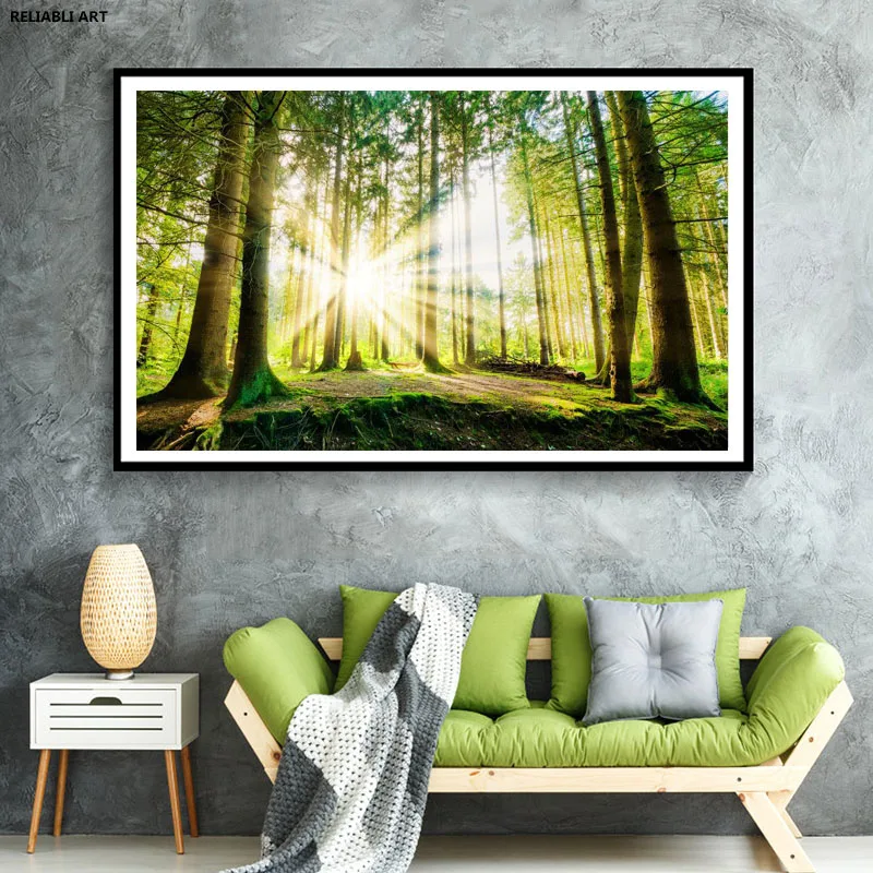 

Summer Sun Through The Forest Natural Scenery Canvas Poster Prints Painting Scandinavian Art Wall Picture Living Room Decor