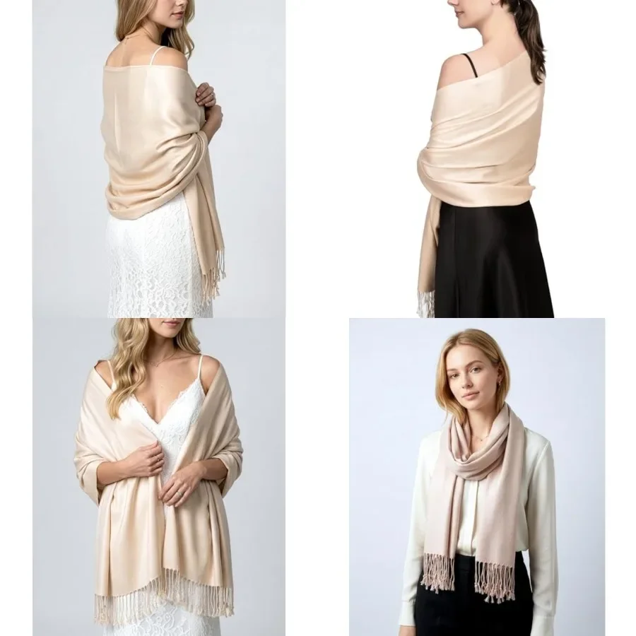 

Achillea Lightweight Pashmina Scarf for Women Soft Silky Shawl Wrap for Evening Dresses, Bridesmaids Everyday Wear
