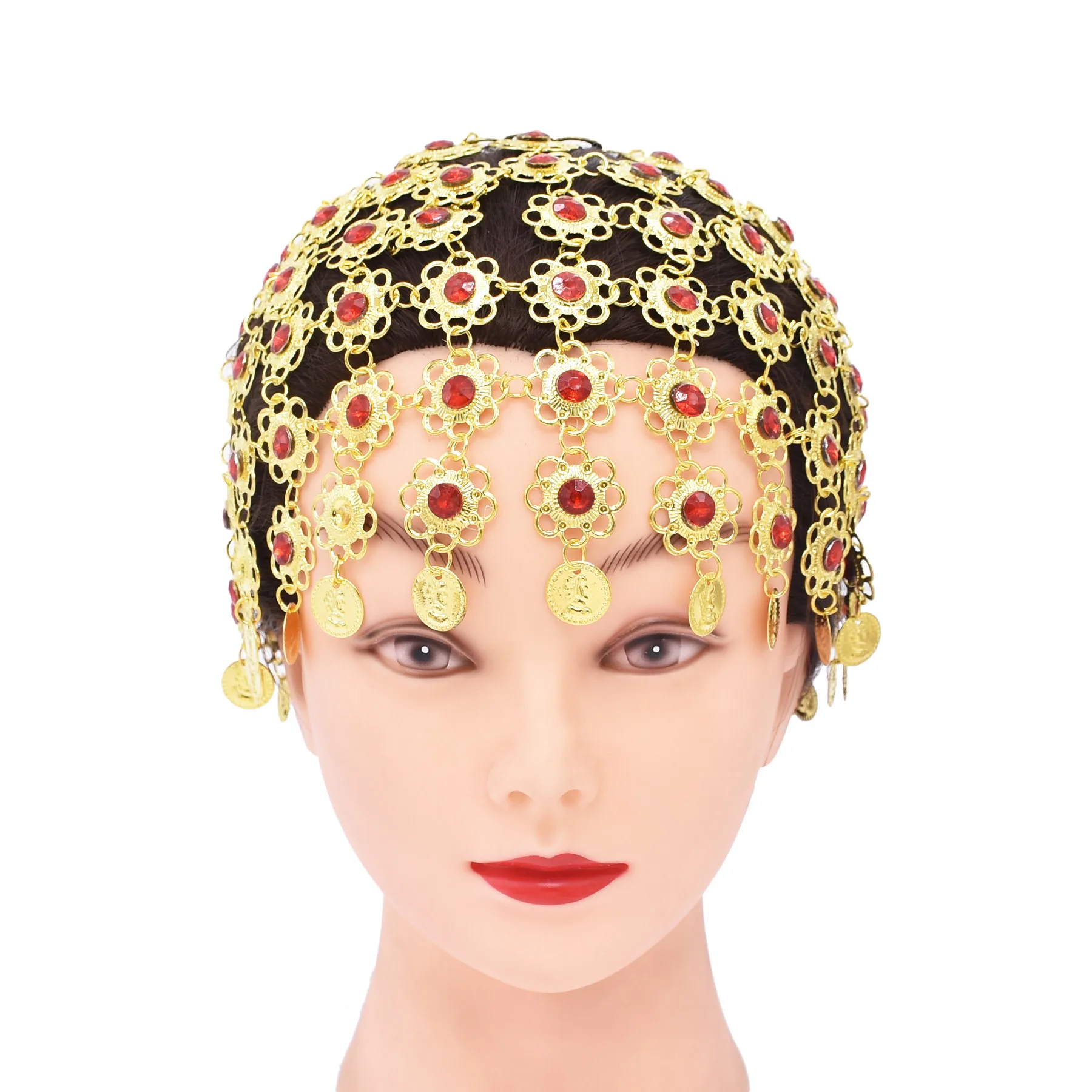Gold Color Coins Hat Hair Jewelry for Women India Gypsy Dance Head Chain Headpiece Ethnic Tribal Statement Hair Accessories