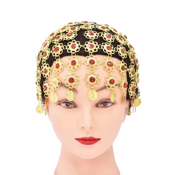 Gold Color Coins Hat Hair Jewelry for Women India Gypsy Dance Head Chain Headpiece Ethnic Tribal Statement Hair Accessories