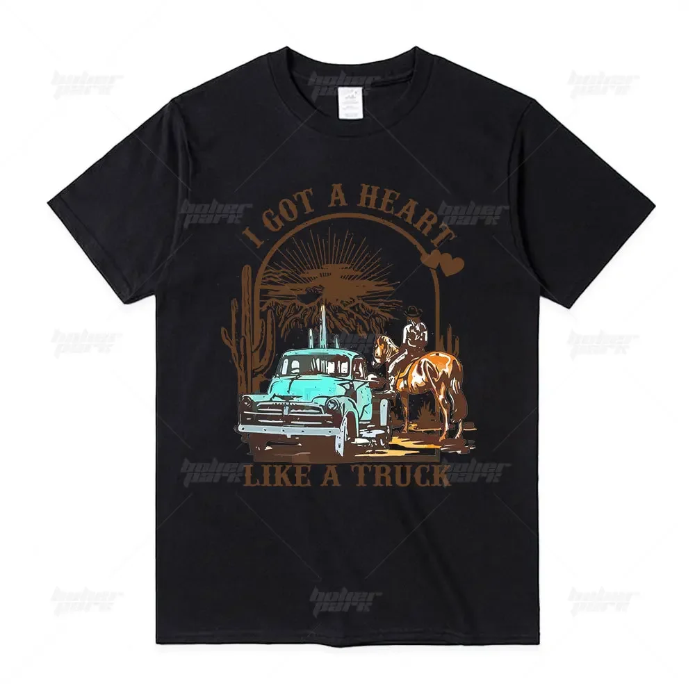 I Got A Heart Like A Truck Cool Cowboy Graphic Tee Country-Music Concert Outfit Western Sunset  Summer short sleeve men clothing