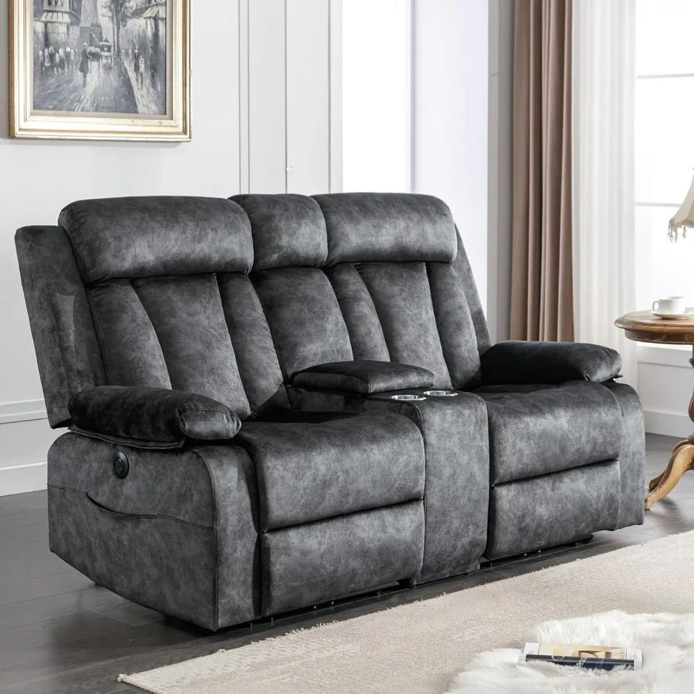 Dual Reclining Loveseat Sofas, Heat and Massage, Cup Holders, USB & Type-C Charge Ports, Pocket, Living Love Seat Recliner Sofa