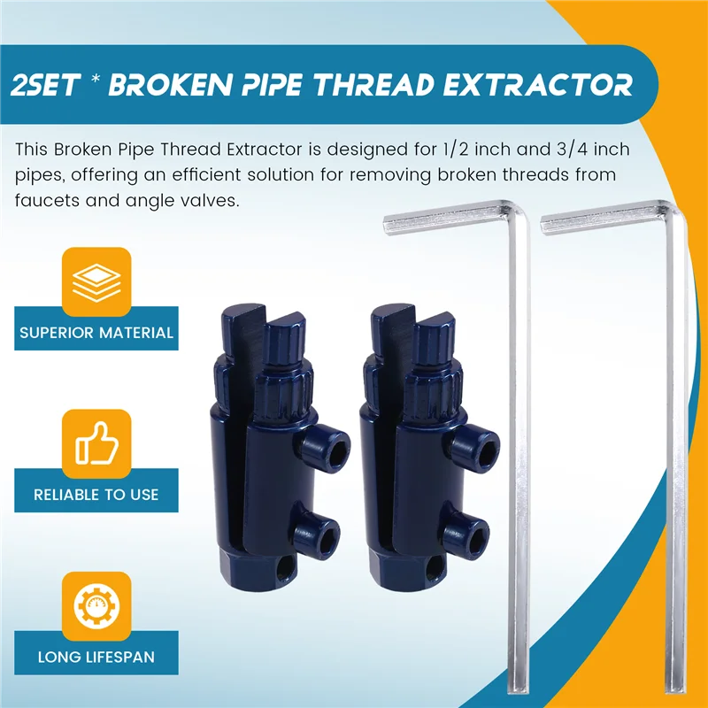 

ABPR-2Set Broken Pipe Thread Extractor For 1/2-3/4-1Inch DN15/20/25 Pipes Thread Removal Tool For Broken Threads