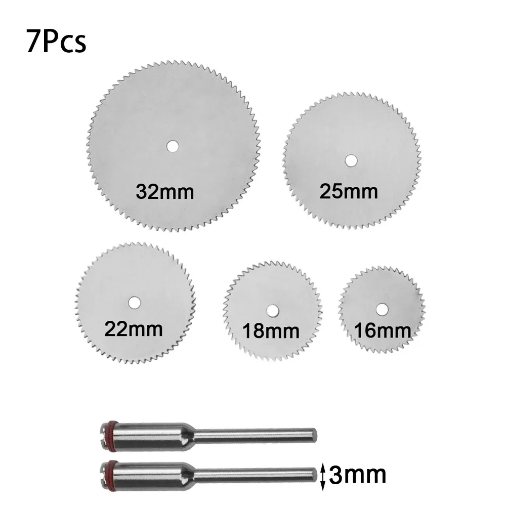 7Pcs/Set Stainless Steel Slice Metal Cutting Disc With 2Pcs 3mm Mandrel For Dremel Rotary Tools 16-32mm Cutting Disc Tool