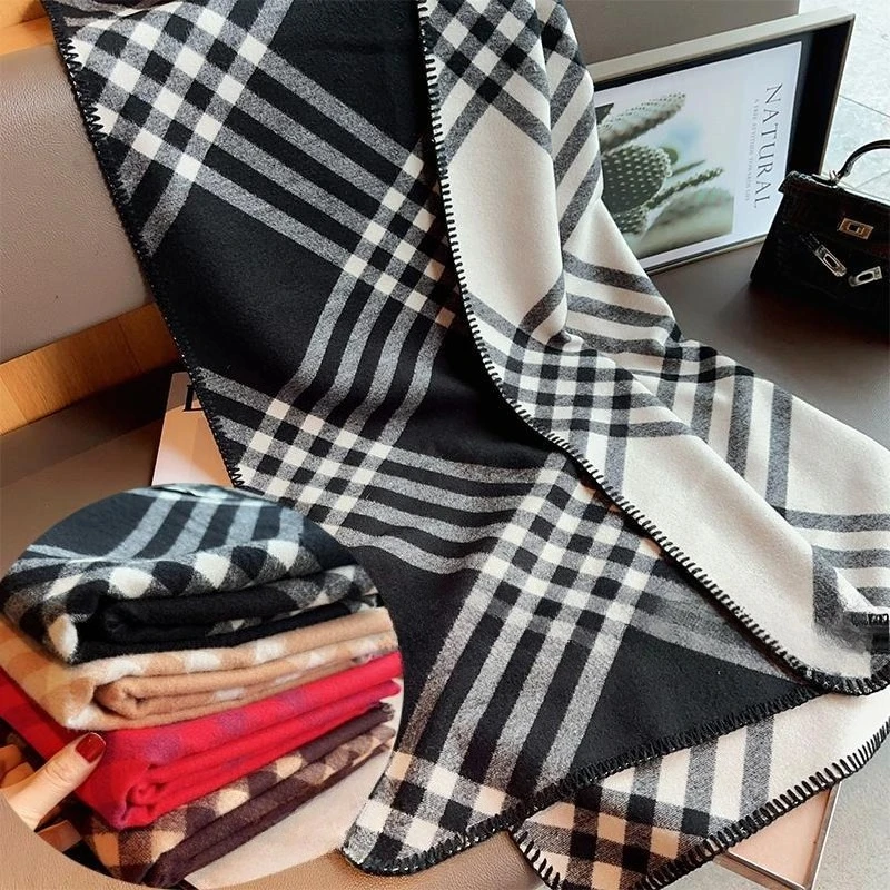 

Classic checkered double-sided scarf for women, thickened faux cashmere, paired with a shawl for warmth