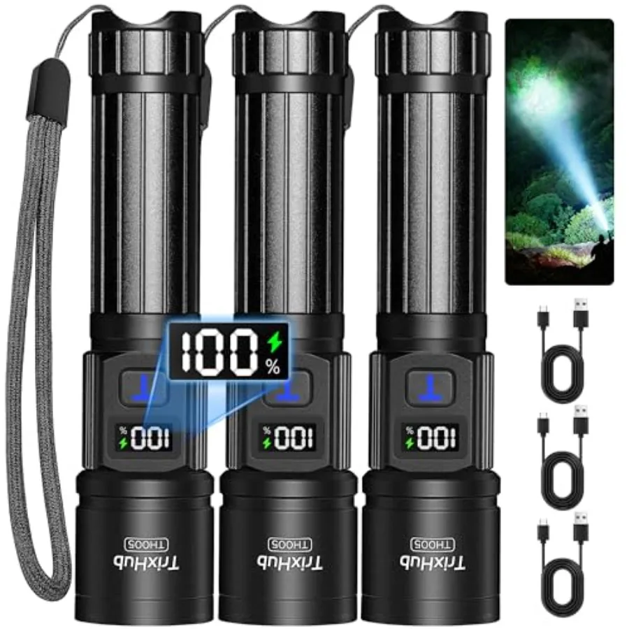 Rechargeable Flashlights, Super Bright High Lumens Flash Light, 5 Modes Zoomable Linternas with LCD Digital Display, Powerful H
