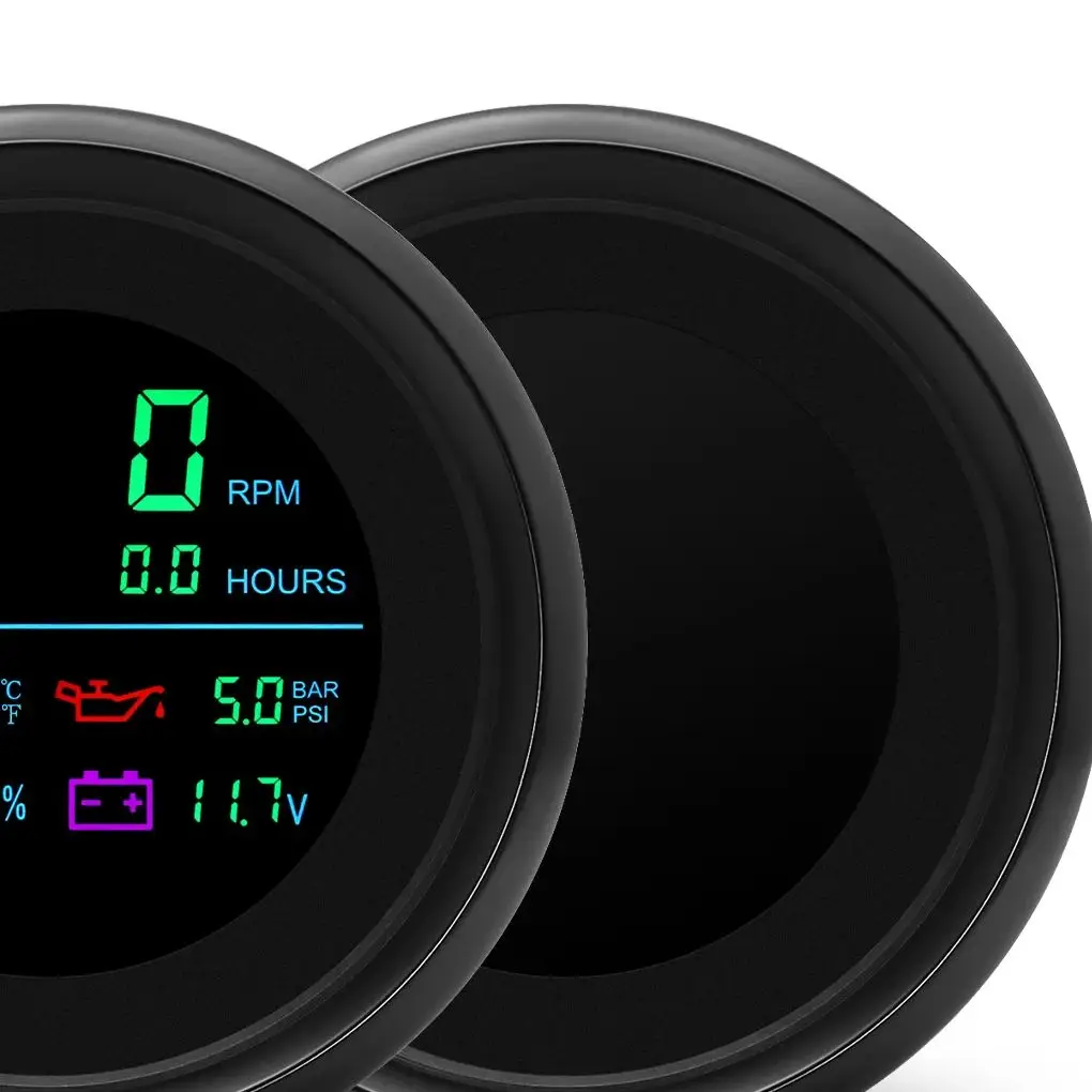 

85mm 6 In 1 Multi-Function Tachometer Fuel Gauge Water Temp Oil Pressure Voltmeter LCD Display For Marine Boat Car 12V24V