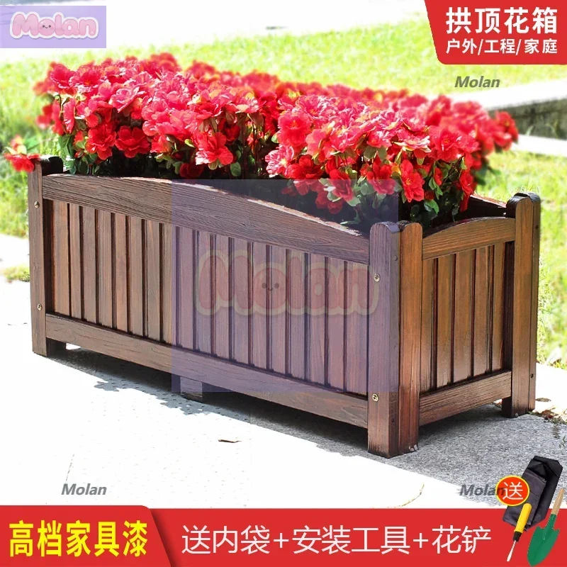 

Preservative wood flower box Outdoor planting box Balcony courtyard vegetable planting box Carbonized solid wood flower pot Larg