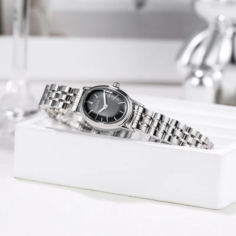 새로운 여성용 시계, 스틱 마커가 있는 타원형 다이얼 시계 캐주얼 럭셔리하고 세련된 여성용 손목시계, 여성용 액세서리.