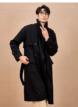 Men's Long Double-Breasted Trench Coat 2 Mauroicardi Spring Autumn Long Black Khaki Trench Coat Men Shoulder Pads Double Breasted Chic British Style Fashion Clothes 2025 2