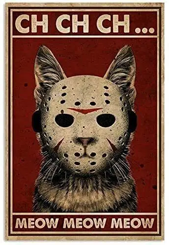 Noete Horror Jason Cat Meow Metal Poster Wall Decor For Him Country Home Deco...