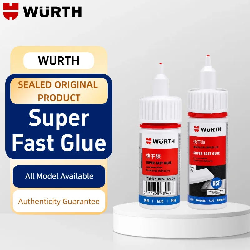 Cola Instantânea Wurth Super Rápida, Adesivo Cianoacrilato de Secagem Rápida para Metal, Plástico, Borracha, Reparos DIY 20g 50g