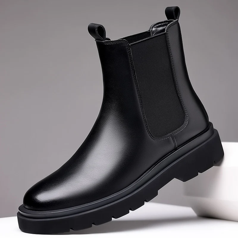 

British style men boots black genuine leather shoes handsome platform chelsea boot spring autumn ankle botas masculinas zapatos