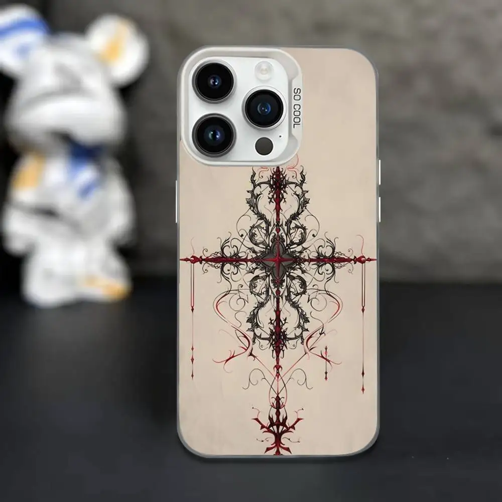 Sigil Cross Gothic Cyber Phone Case For iPhone 16,15,14,13,12,11,Mini,Pro,XS,SE,MAX غطاء أبيض غير لامع مقاوم للصدمات