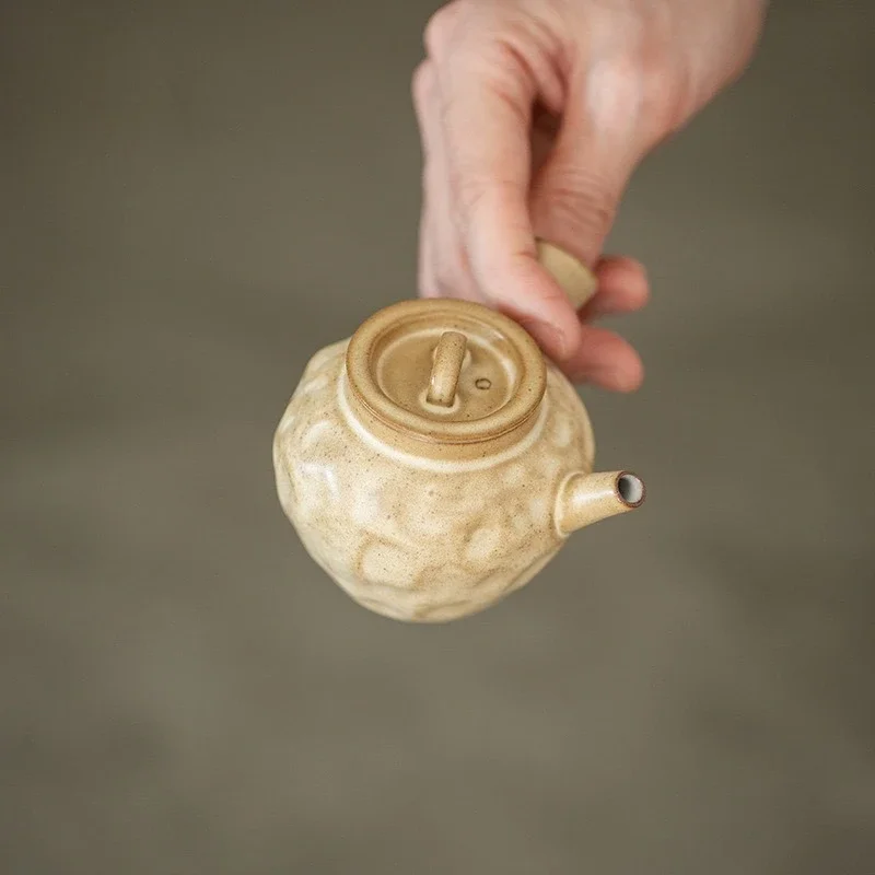 110ML Handmade Hammer Teapot Retro Light Luxury Side Handle Pot Office Household High-end Fine Pottery Mini Teapot Birthday Gift