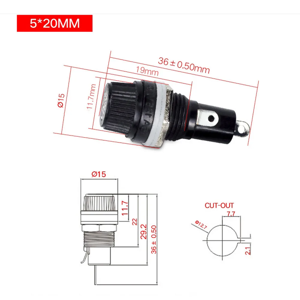 5x20 6x30 Fuse Holder 10pcs Black Flat Tube Shape For Insurance Panel Mount Fuse Holder Fuses Links New Parctical